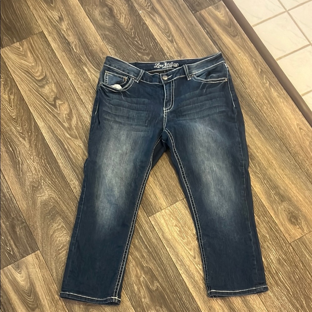 Blue Ankle Cropped Jeans with Faded Indigo